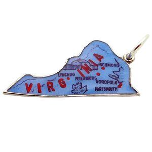 Vintage REU Sterling Silver Enamel Map of Virginia Souvenir Travel Charm 1960s
